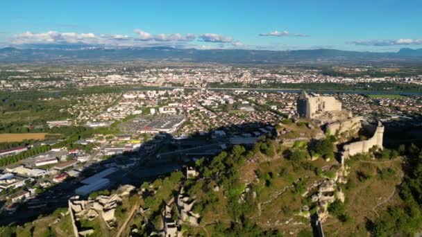 Chateau Crussol Mostly Ruined 12Th Century Limestone Castle Commune Saint — Stock videók