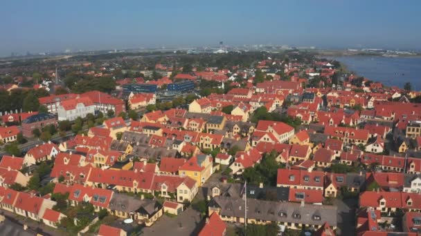 Aerial view of the beautiful, small, yellow rustic houses. — Stock Video