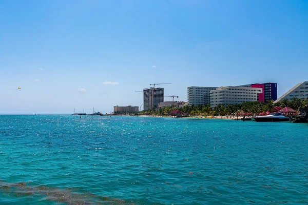 Канкун Мексика Мая 2021 Года Живописный Вид Море Отелям Строящимся — стоковое фото