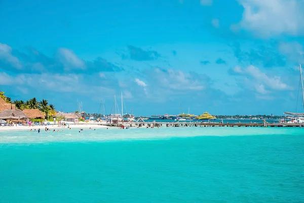 Cancun Mexiko Mai 2021 Yachten Oder Segelboote Segeln Auf Türkisfarbener — Stockfoto