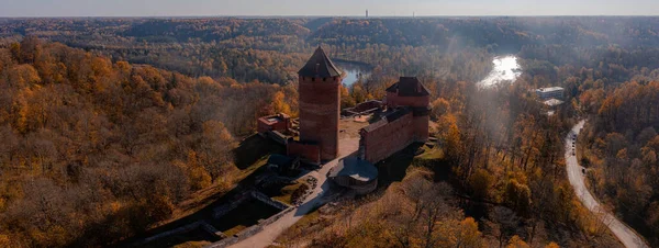 Aerial view of the Sigulda city in Latvia during golden autumn. — Stock Photo, Image
