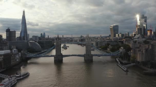 Aerial view to the Beautiful Tower Bridge and the skyline of London