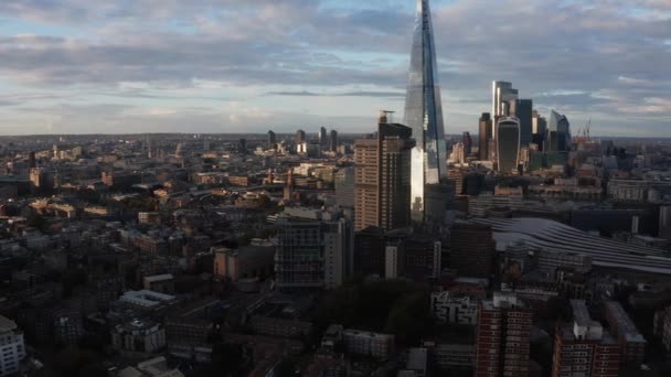 Aerial view of London city skyline with Shard and Tower Bridge in the foreground — Stock Video