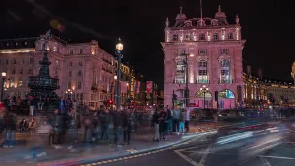 夜のロンドンのピカデリー・サーカスのタイムラプス — ストック動画