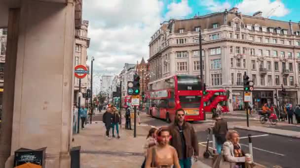 Oxford Street circus, hyperlapse dopravní špičky v Londýně, Velká Británie. — Stock video