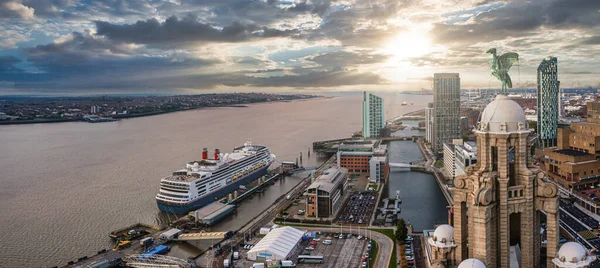 Beautiful Panorama Liverpool Waterfront Evening Sunset Liverpool Aerial View — Stock Photo, Image