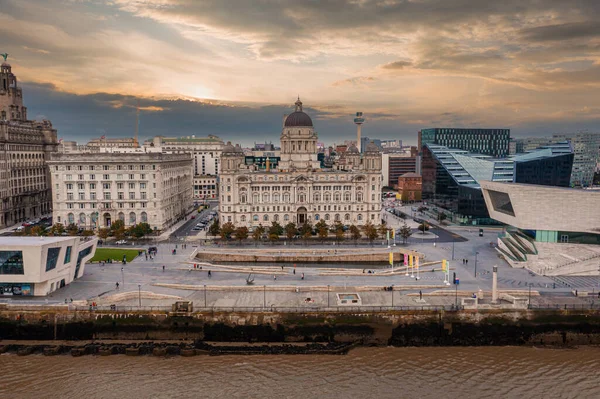 Fecho Aéreo Torre Royal Liver Building Liverpool Reino Unido Durante — Fotografia de Stock