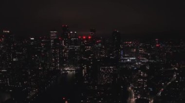 Uçan kuşlar ünlü Canary Wharf gökdelen kompleksine bakıyor.