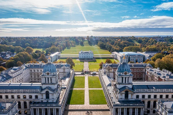 stock image Panoramic aerial view of Greenwich Old Naval Academy by the River Thames