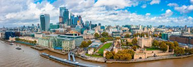 Londra 'nın finans bölgesinin hava panoramik manzarası