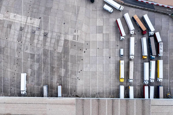 Aerial view of harbor and trucks parked along side each other in Dover, UK. — Stock Photo, Image