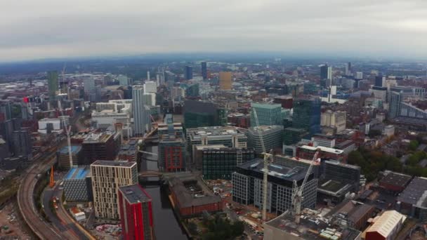 Luchtfoto van Manchester stad in het Verenigd Koninkrijk — Stockvideo