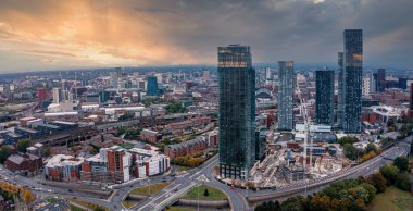 İngiltere 'deki Manchester şehrinin hava görüntüsü