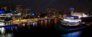 Manchester, İngiltere 'deki Media City bölgesinin hava görüntüsü.
