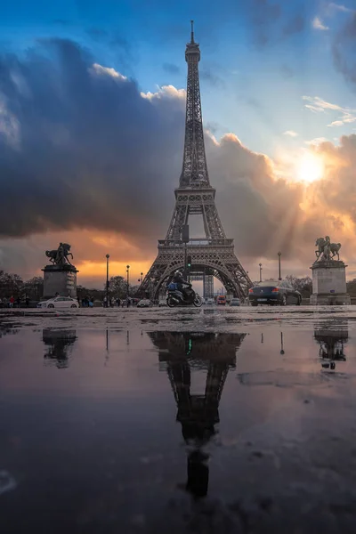 Belle Vue Sur Célèbre Tour Eiffel Paris France Lors Coucher — Photo