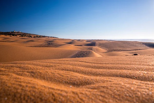 Vue Panoramique Sur Les Dunes Sable Brillant Paysage Marin Contre — Photo