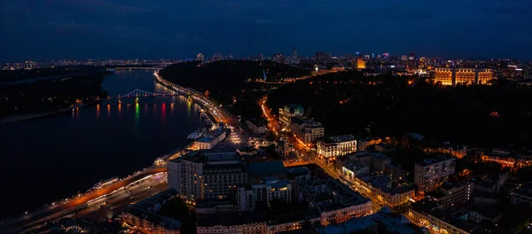 Aerial night view of the the Kyiv city center at night. — Stockfoto