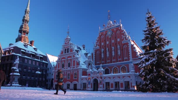 ラトビアのリガの旧市街にある美しいクリスマスの精神. — ストック動画