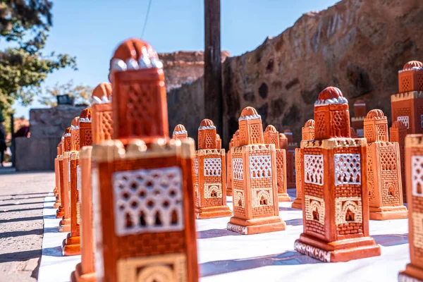 Traditional moroccan souvenirs of handmade religious minaret in Marrakech — Foto de Stock