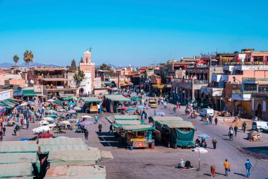 Aerial view over the City square market crowded with people
