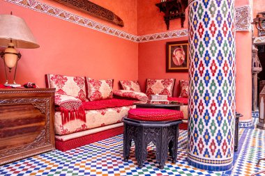 Interior of traditional Moroccan style home with oriental hospitality