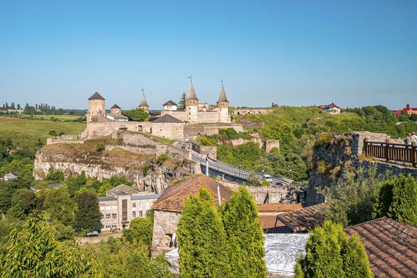 Veduta Dell Antico Castello Kamianets Podilskyi Con Paesaggio Urbano Edifici — Foto Stock