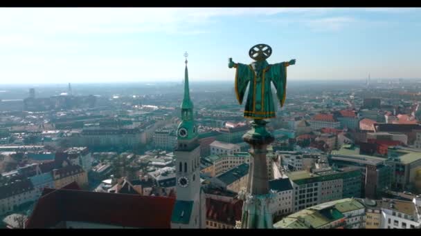 Gyönyörű Müncheni Panoráma Építészet Bajorországban Németországban Légi Kilátás Frauenkirche Városháza — Stock videók