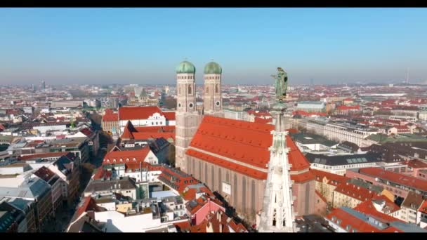 Beautiful Munich Panoramic Architecture Bavaria Germany Aerial View Frauenkirche Town — Stock Video
