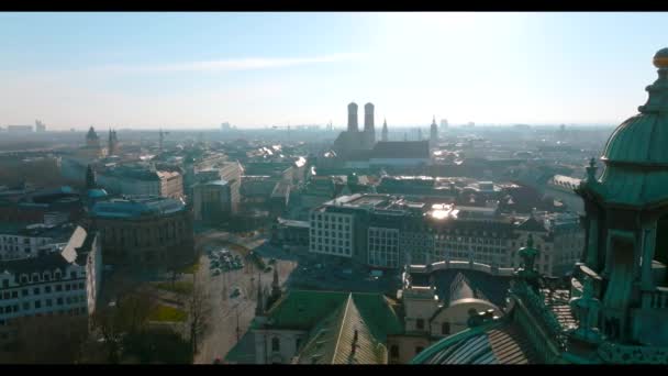 Beautiful Munich Panoramic Architecture Bavaria Germany Sunrise Aerial View Frauenkirche — Stock Video