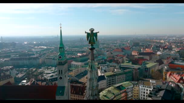 Krásná Mnichovská Panoramatická Architektura Bavorsku Německo Letecký Pohled Frauenkirche Radnici — Stock video