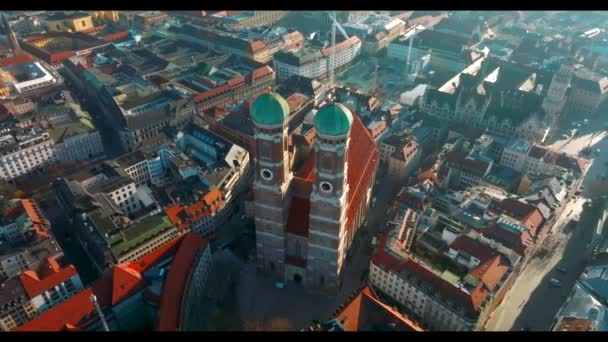 Bela Arquitetura Panorâmica Munique Baviera Alemanha Nascer Sol Vista Aérea — Vídeo de Stock