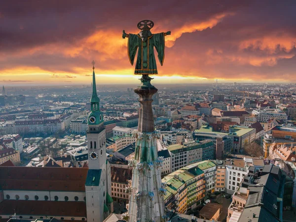 Münih Hava Panoramik Mimarisi Bavyera Almanya Frauenkirche Marienplatz Daki Belediye — Stok fotoğraf