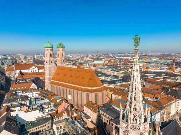 Architecture Panoramique Aérienne Munich Bavière Allemagne Frauenkirche Hôtel Ville Sur — Photo