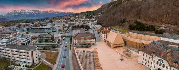 Luftaufnahme Von Vaduz Der Hauptstadt Liechtensteins Schöne Stadt Liechtenstein — Stockfoto