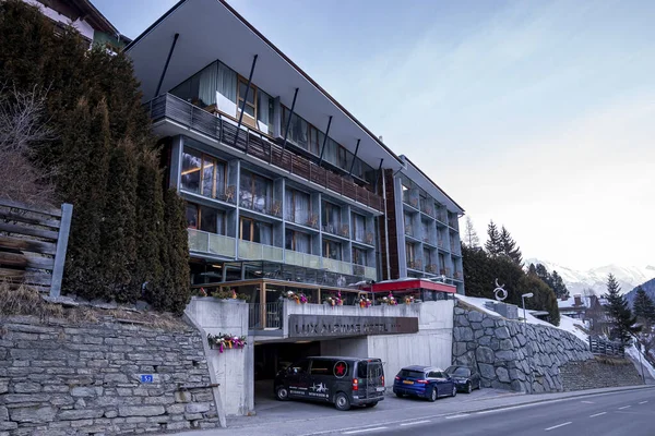 Anton Arlberg Maart 2022 Uitzicht Hotel Lux Alpine Weg Stad — Stockfoto