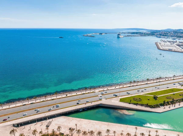Aerial View Highway Palma Mallorca Beach Spain Road Goes Capital — Foto de Stock