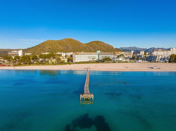 Luchtfoto Uitzicht Het Strand Palma Mallorca Met Stad Haven Onder — Stockfoto