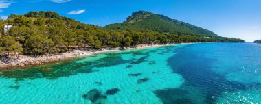 tropik cennet plaj beyaz kum ve coco avuç içi ile seyahat turizm geniş panorama arka plan kavramı
