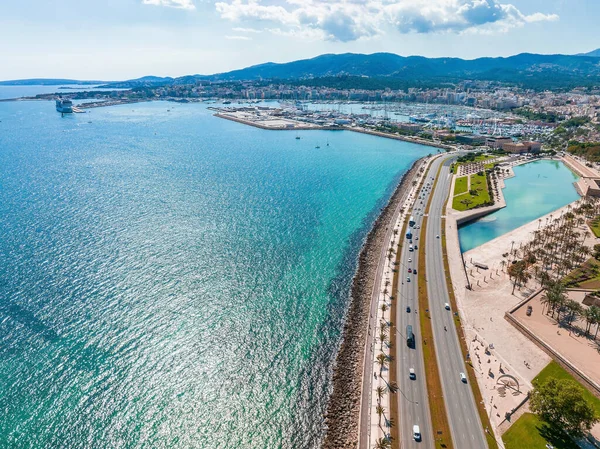 Aerial View Highway Palma Mallorca Beach Spain Road Goes Capital — Stockfoto