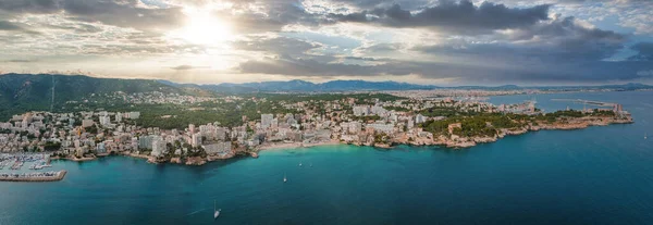 Birds Eye Panoramic View Island Mallorca Port Sea Town Palma — Fotografia de Stock
