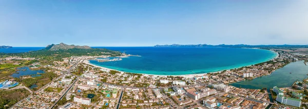 Légi Kilátás Strandra Palma Mallorca Város Kikötő Alatt Gyönyörű Tengerparti — Stock Fotó