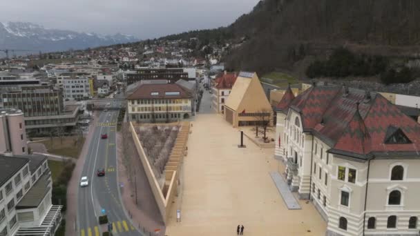 Vista Aérea Vaduz Capital Liechtenstein Bela Cidade Liechtenstein — Vídeo de Stock