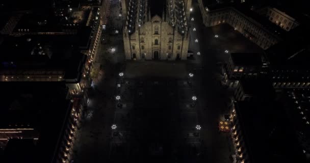 Vista Aérea Nocturna Del Centro Milán Desde Arriba Hermosa Catedral — Vídeos de Stock