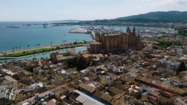 Aerial view of La Seu, the gothic medieval cathedral of Palma de Mallorca in Spain