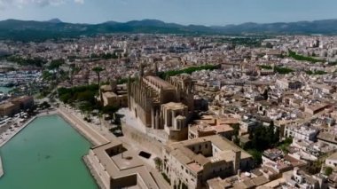 Aerial view of La Seu, the gothic medieval cathedral of Palma de Mallorca in Spain