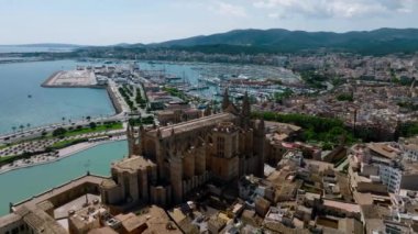 Aerial view of La Seu, the gothic medieval cathedral of Palma de Mallorca in Spain