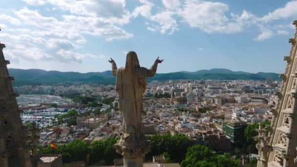 Flygfoto Över Seu Den Gotiska Medeltida Katedralen Palma Mallorca Spanien — Stockvideo
