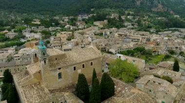 Aerial panoramic view of Valdemossa village in Mallorka, Spain.
