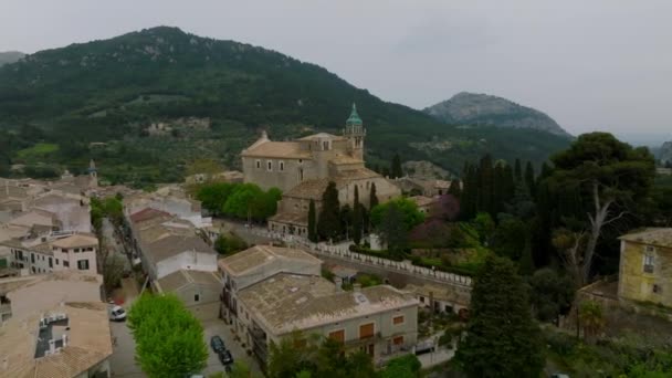 Aerial Panoramic View Valdemossa Village Mallorka Spain — Stock Video