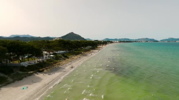 Aerial View Beach Palma Mallorca Town Harbor Beautiful Coastline Scenery — Vídeo de Stock